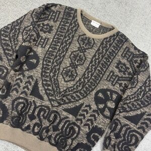 Vintage Out O'Town 100% Pure‎ New Wool Sweater Men's Large Brown Knit Grandpa
